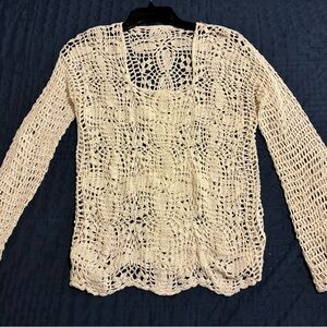 Cream Crochet Knit Sweater